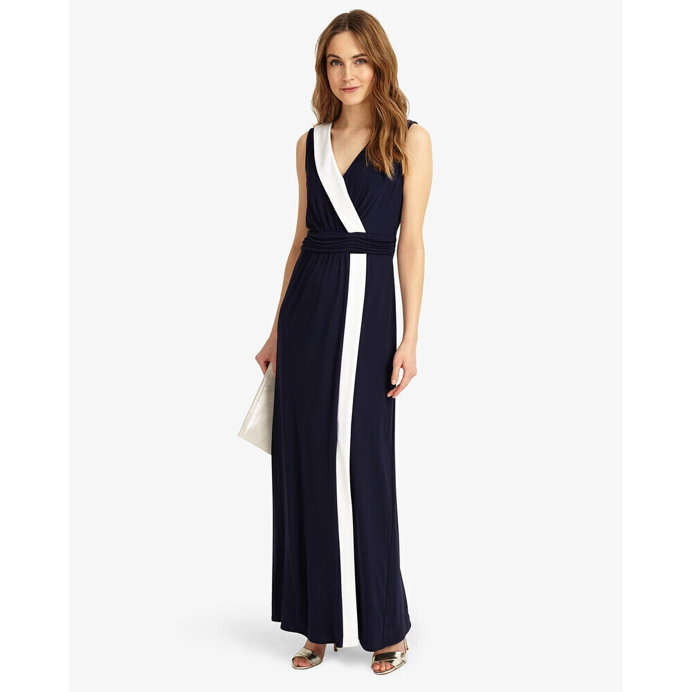 Phase Eight Mirabella Full Length Faux Wrap Dress Navy Ivory Sz 10US, 14UK
